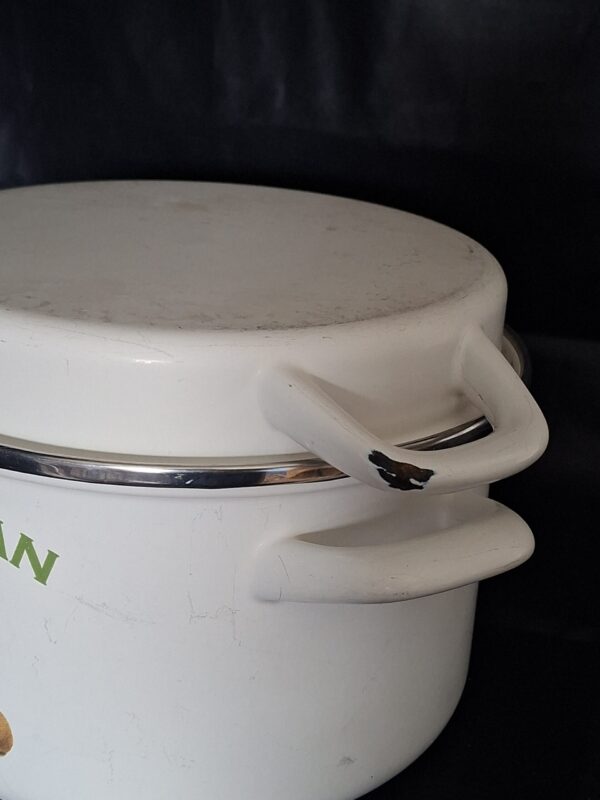 Vintage Stamppotpan Emaille BK Enamel Cookware Wit met Deksel