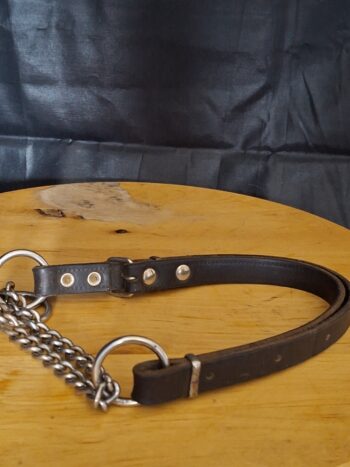 20251219_113223 Zwarte Leren Hondenhalsband met Ketting Small/Medium