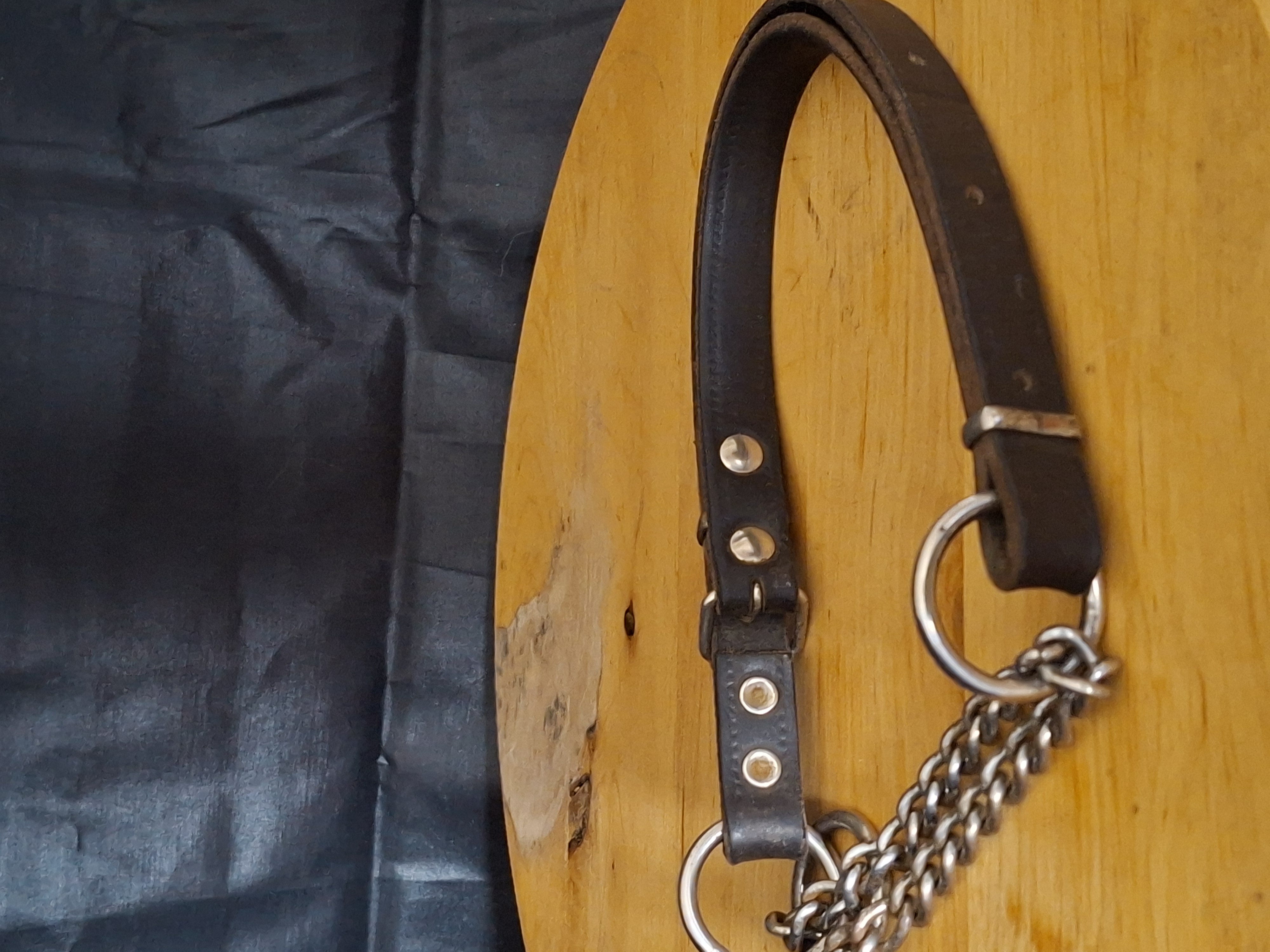 Zwarte Leren Hondenhalsband met Ketting Small/Medium