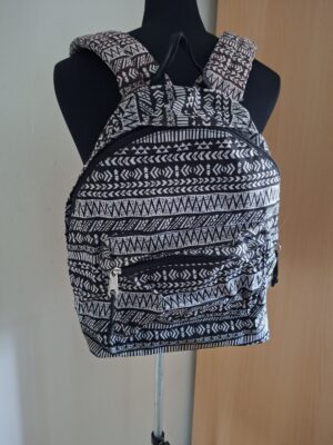 Stoere Rugzak Zwart-Wit Azteken Print met Meerdere Vakken