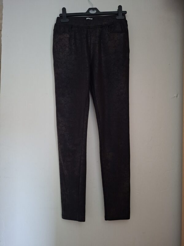 Zwarte Broek Sophyline Coating Metallic Glans Skinny Maat S