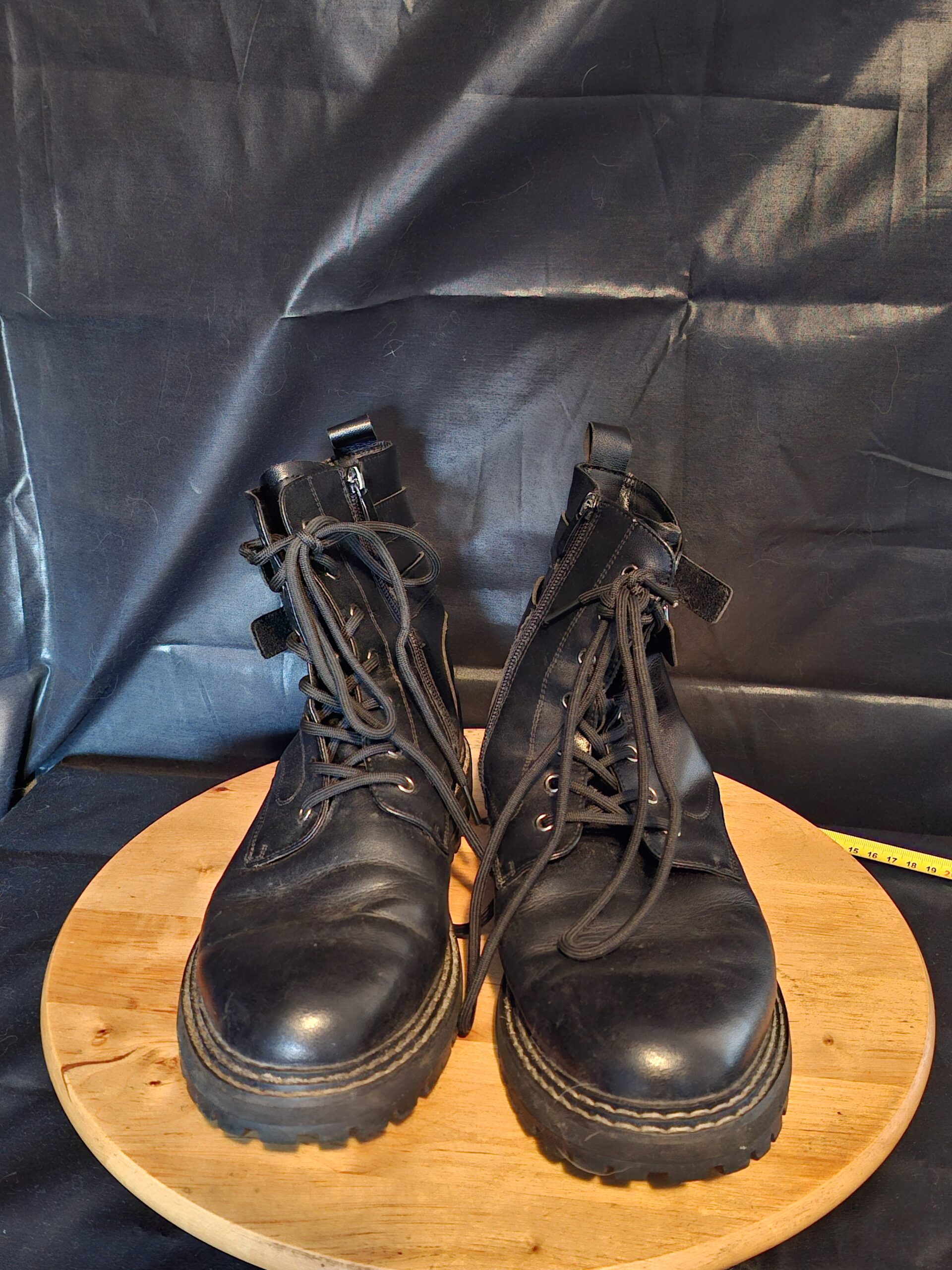 Biker Boots Zwart Leer Veterlaars met Gespen Maat 42 - Afbeelding 3