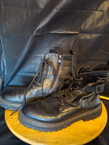 Biker Boots Zwart Leer Veterlaars met Gespen Maat 42