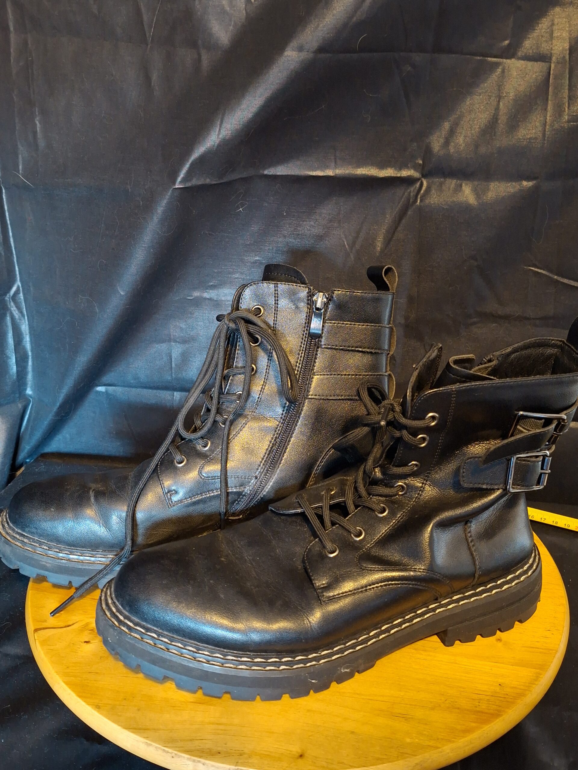 Biker Boots Zwart Leer Veterlaars met Gespen Maat 42