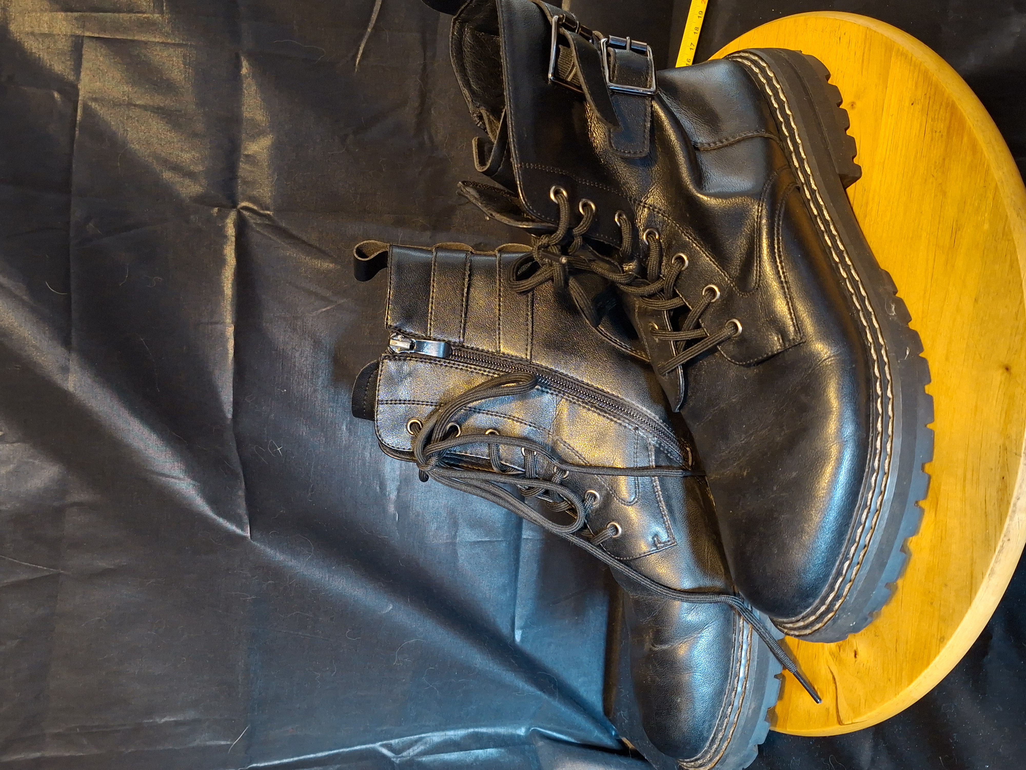 Biker Boots Zwart Leer Veterlaars met Gespen Maat 42