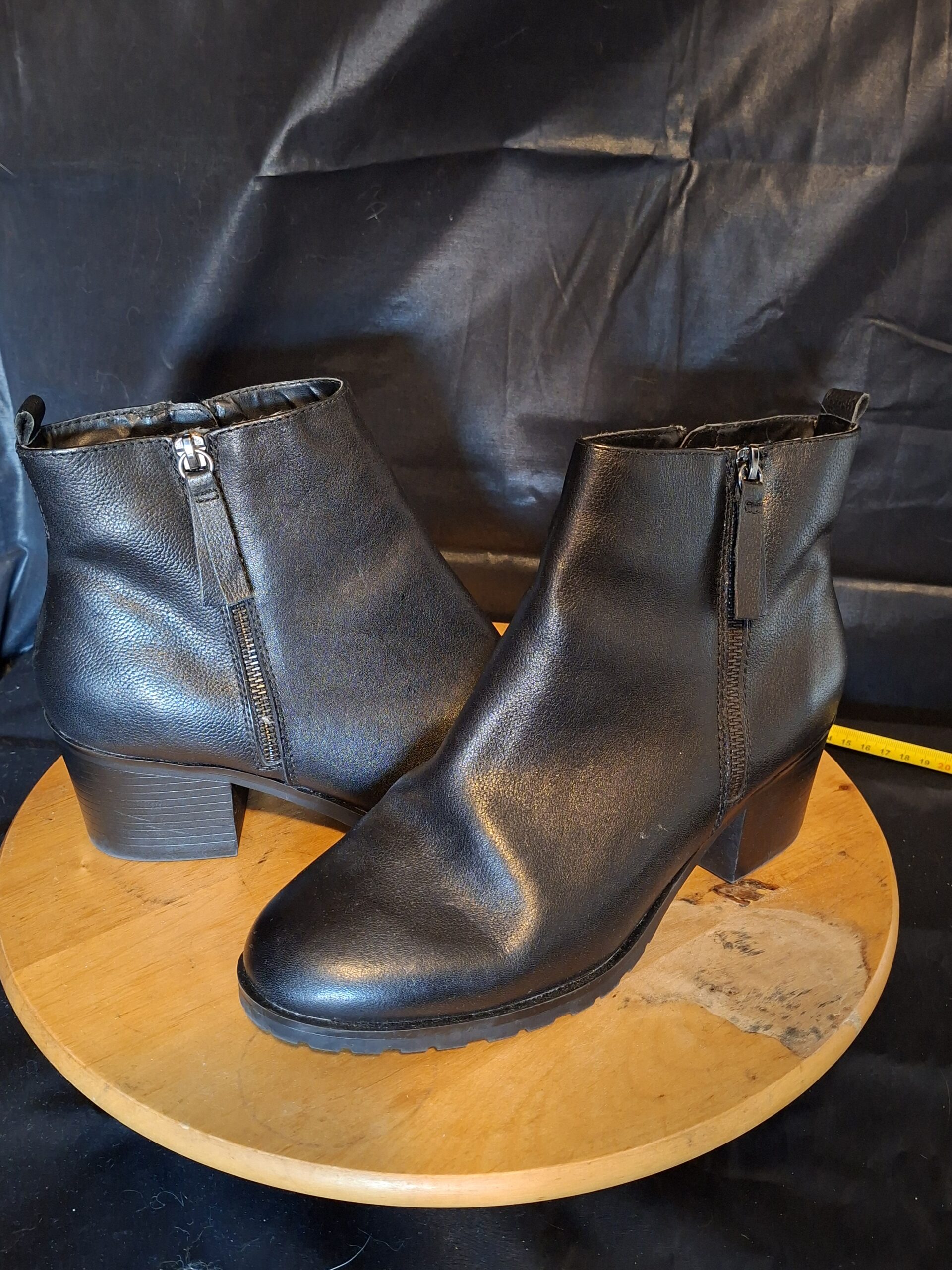 Enkellaarzen Zwart Leer Excellent Gevoerd Blokhak Maat 42 - Afbeelding 6