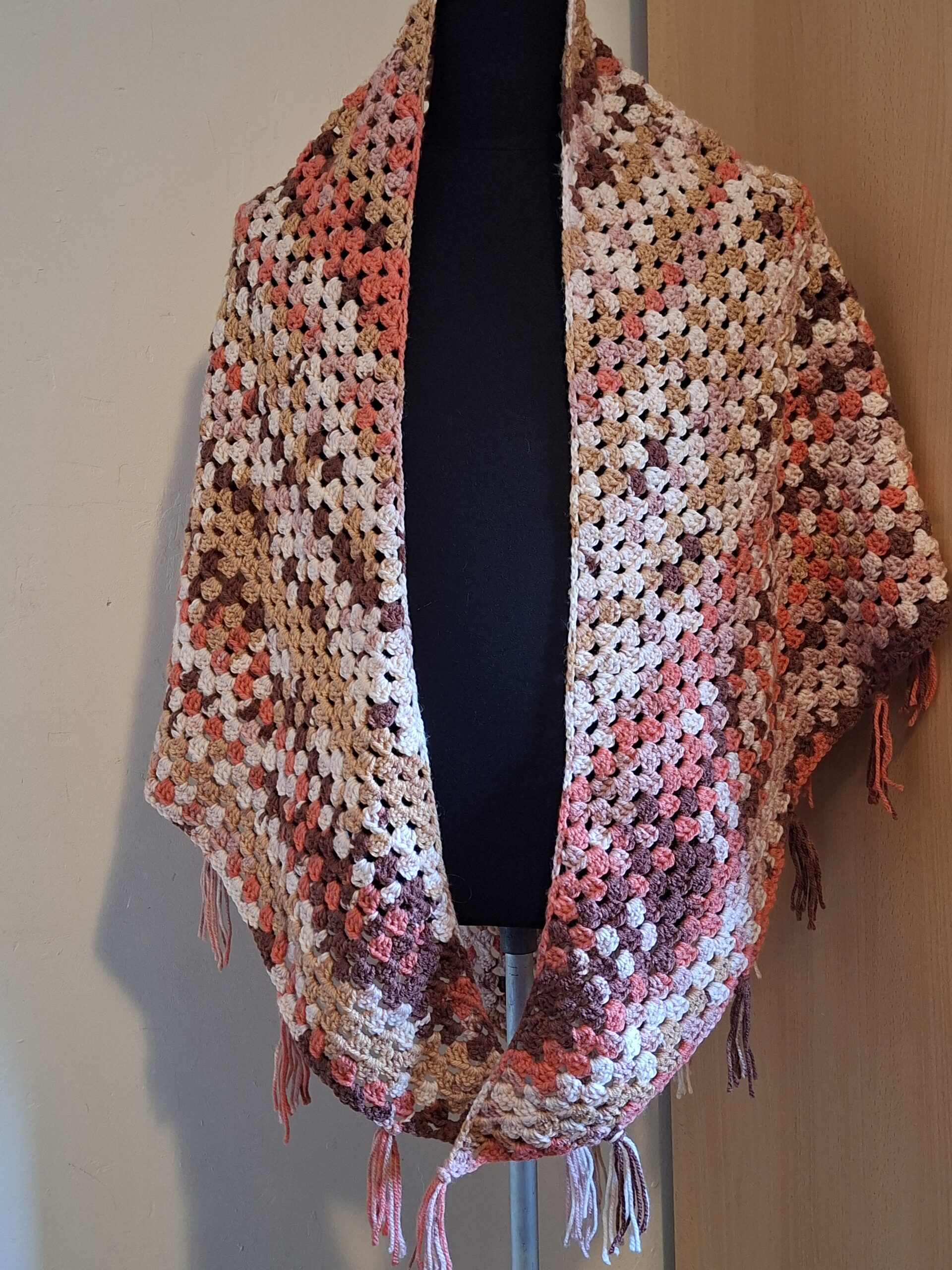 Omslagdoek Gehaakte Shawl Multicolor met Franjes Handgemaakt