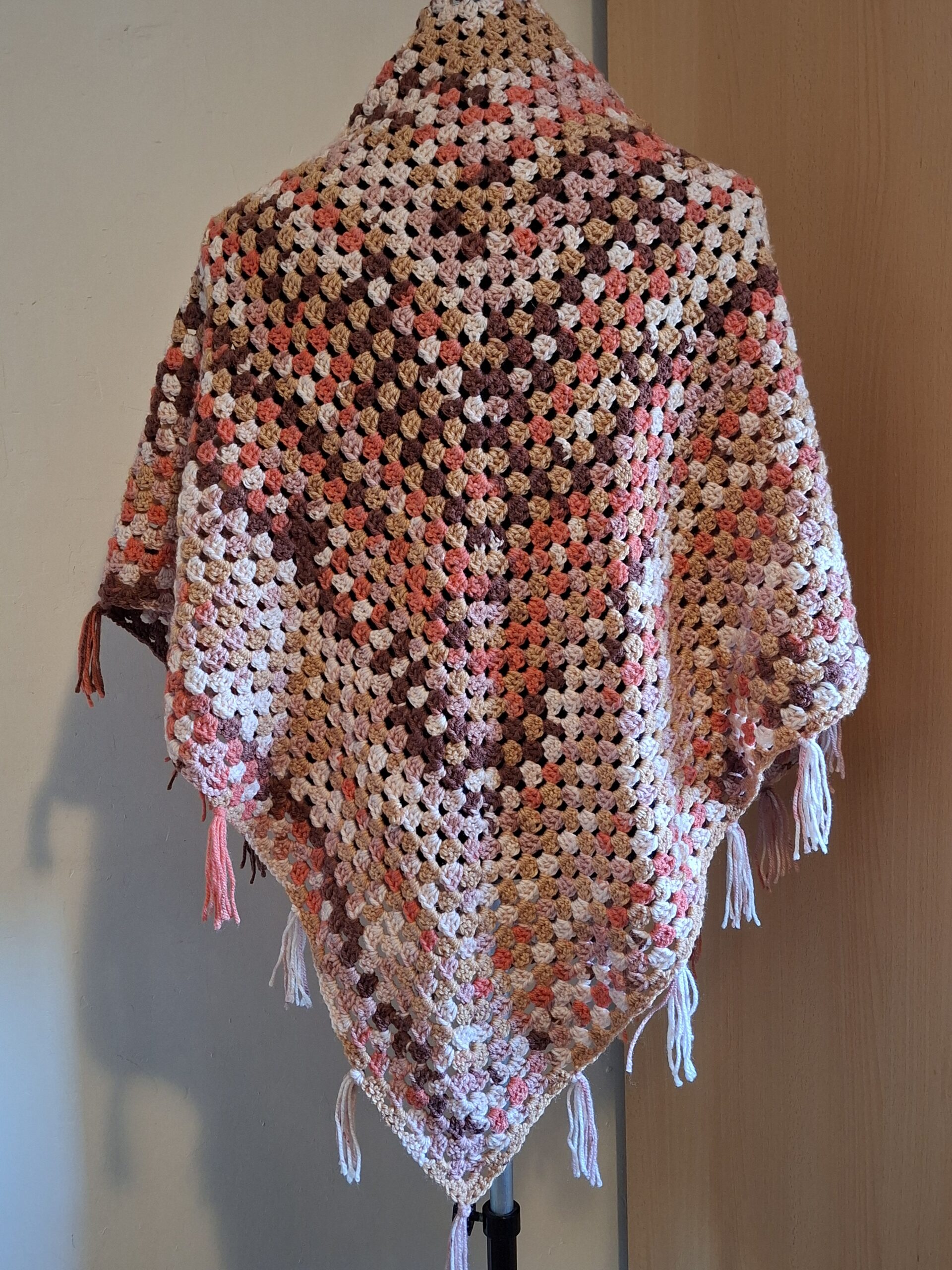 Omslagdoek Gehaakte Shawl Multicolor met Franjes Handgemaakt - Afbeelding 4