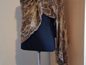 Sjaal Omslagdoek Bruin Goud Paisley Glitter Franjes