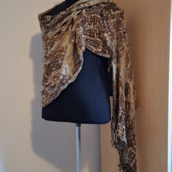 Sjaal Omslagdoek Bruin Goud Paisley Glitter Franjes
