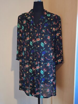 Tuniek Blouse Zwart Bloemenprint Edgar Vos Boutique Maat 44/46
