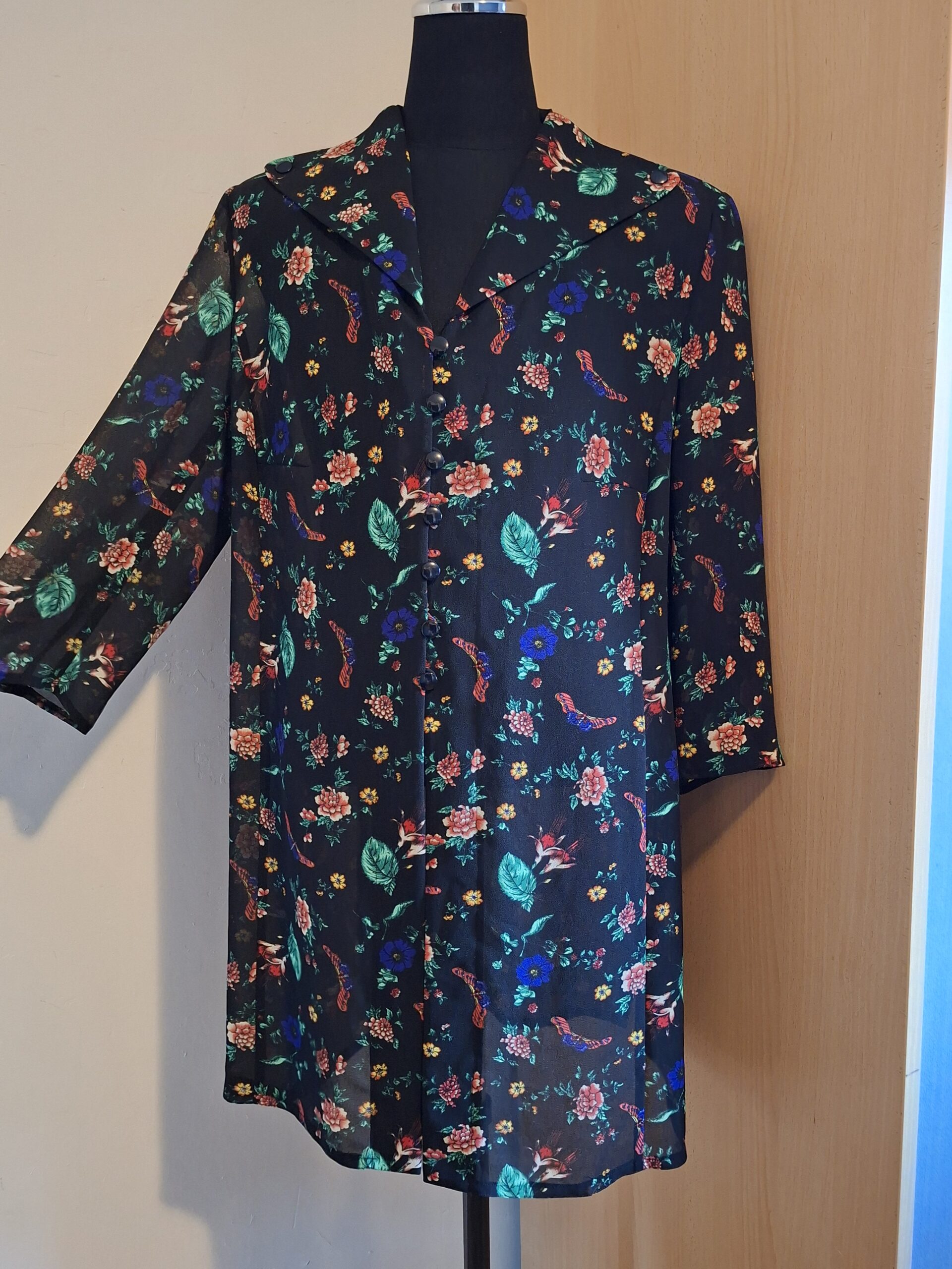 Tuniek Blouse Zwart Bloemenprint Edgar Vos Boutique Maat 44/46 - Afbeelding 3