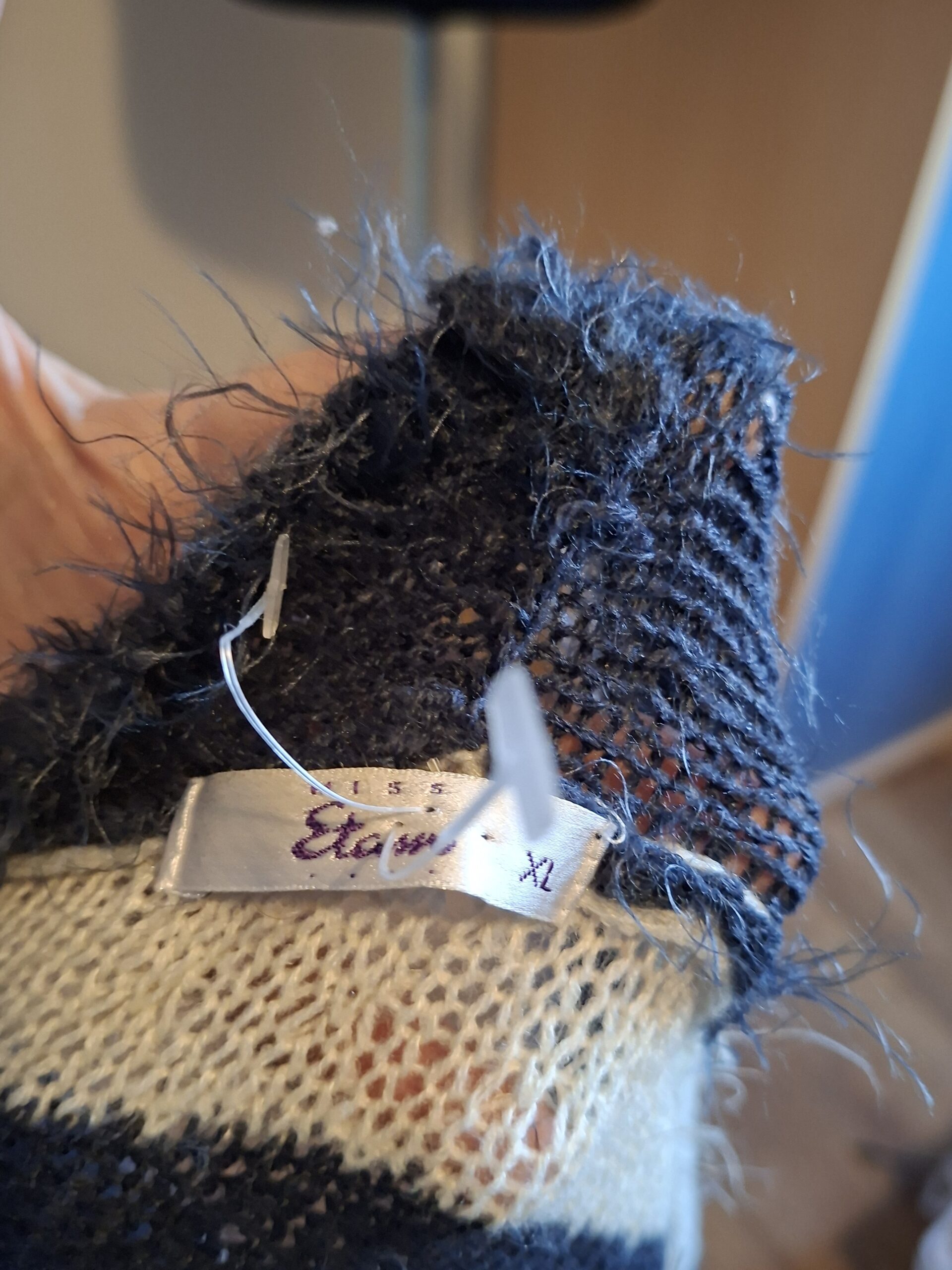 Pluizig lang Vest Gestreept Blauw-Beige Miss Etam Maat XL