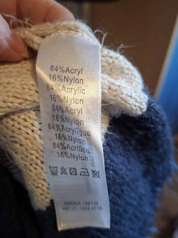 Pluizig lang Vest Gestreept Blauw-Beige Miss Etam Maat XL