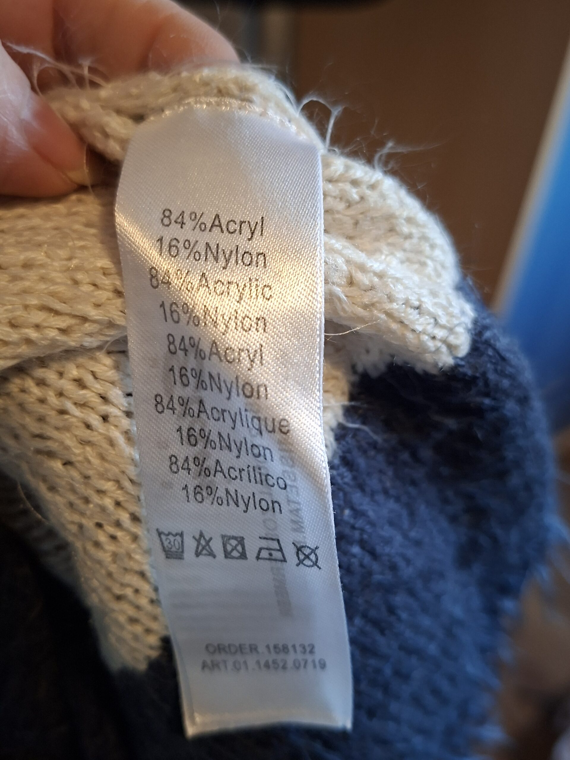 Pluizig lang Vest Gestreept Blauw-Beige Miss Etam Maat XL - Afbeelding 2