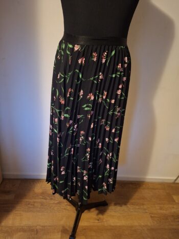 Plissé Rok H&M Zwart Bloemenprint Roze Groen Maat 40 Dames