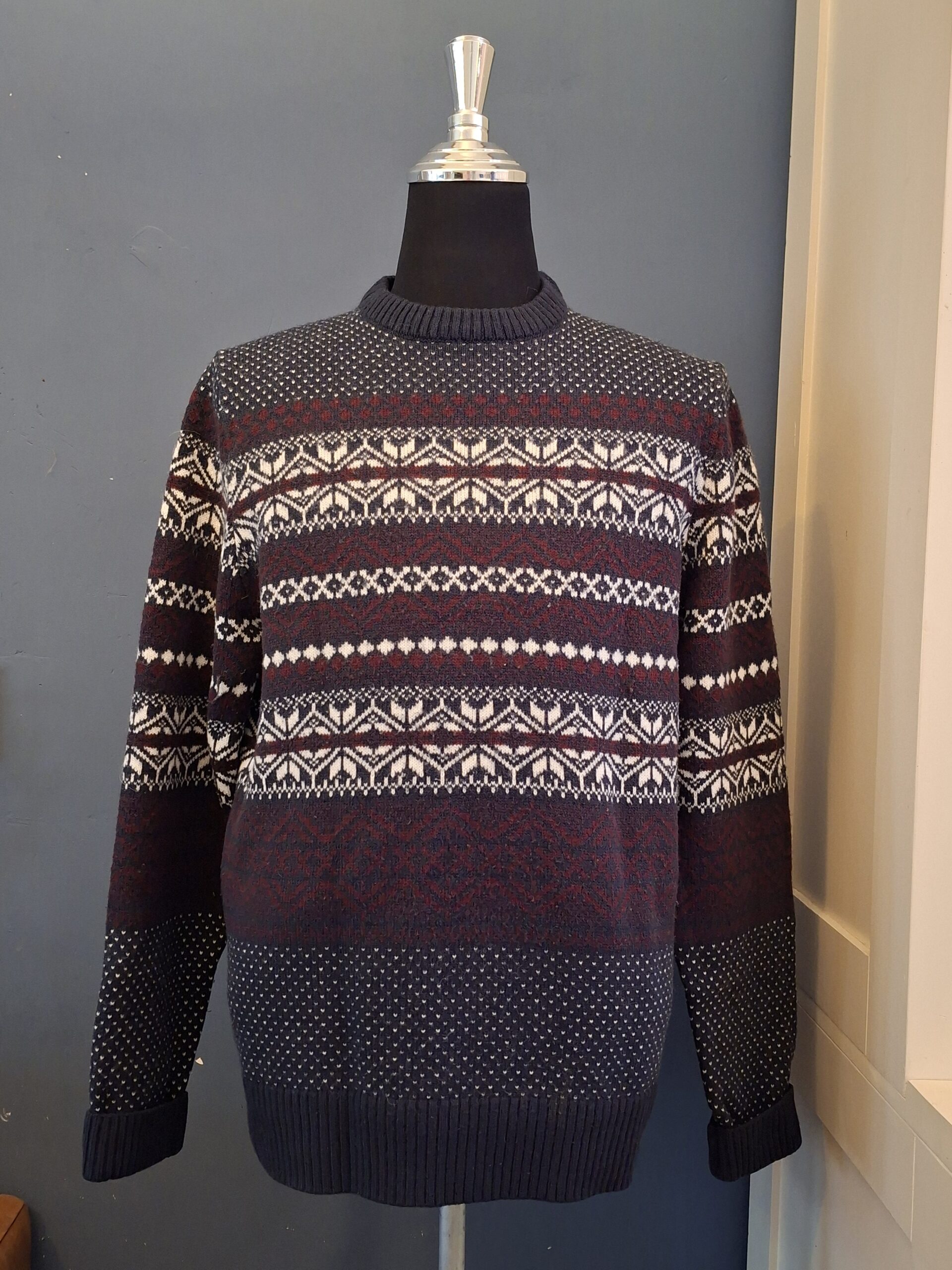 Heren Trui Noors Patroon Bordeaux Grijs Maat L