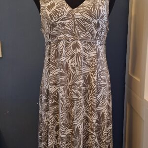 Miss Etam Jurk Bladprint Beige Bruin V-Hals Maat 40/42