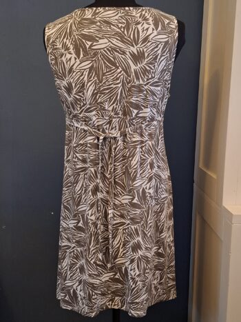 Miss Etam Jurk Bladprint Beige Bruin V-Hals Maat 40/42