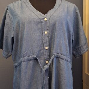 Ladies + Size Denim Jurk Blauw Knoop V-Hals Maat 46/48