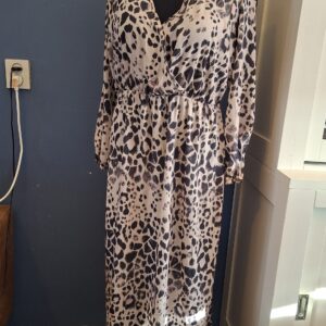Boohoo Jurk Luipaardprint Beige Bruin Wikkel V-Hals Maat 48