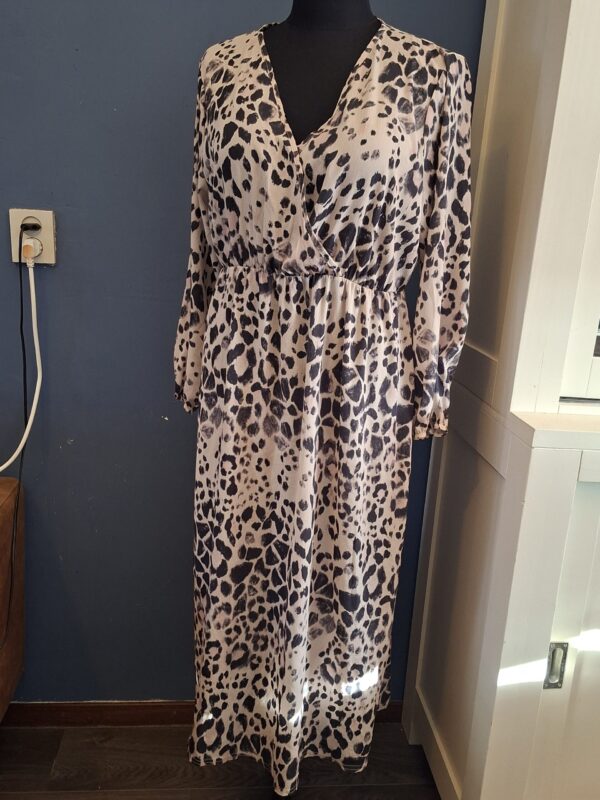 Boohoo Jurk Luipaardprint Beige Bruin Wikkel V-Hals Maat 48