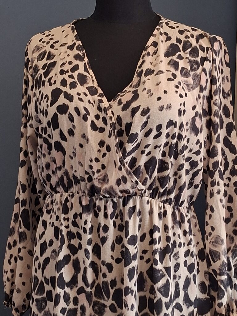 Boohoo Jurk Luipaardprint Beige Bruin Wikkel V-Hals Maat 48