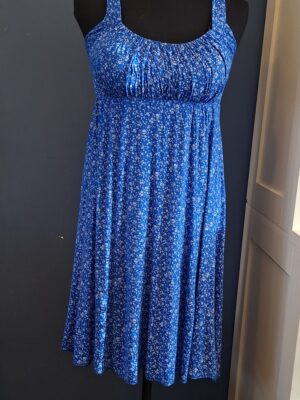 Valmonte Jurk Blauw Bloemenprint Empire Bandjes Maat 38/40