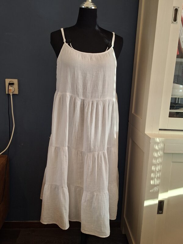 BoHo Witte Katoenen Maxi Jurk Bandjes Lagen Maat 44/46