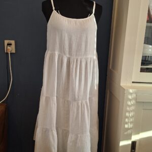 BoHo Witte Katoenen Maxi Jurk Bandjes Lagen Maat 44/46