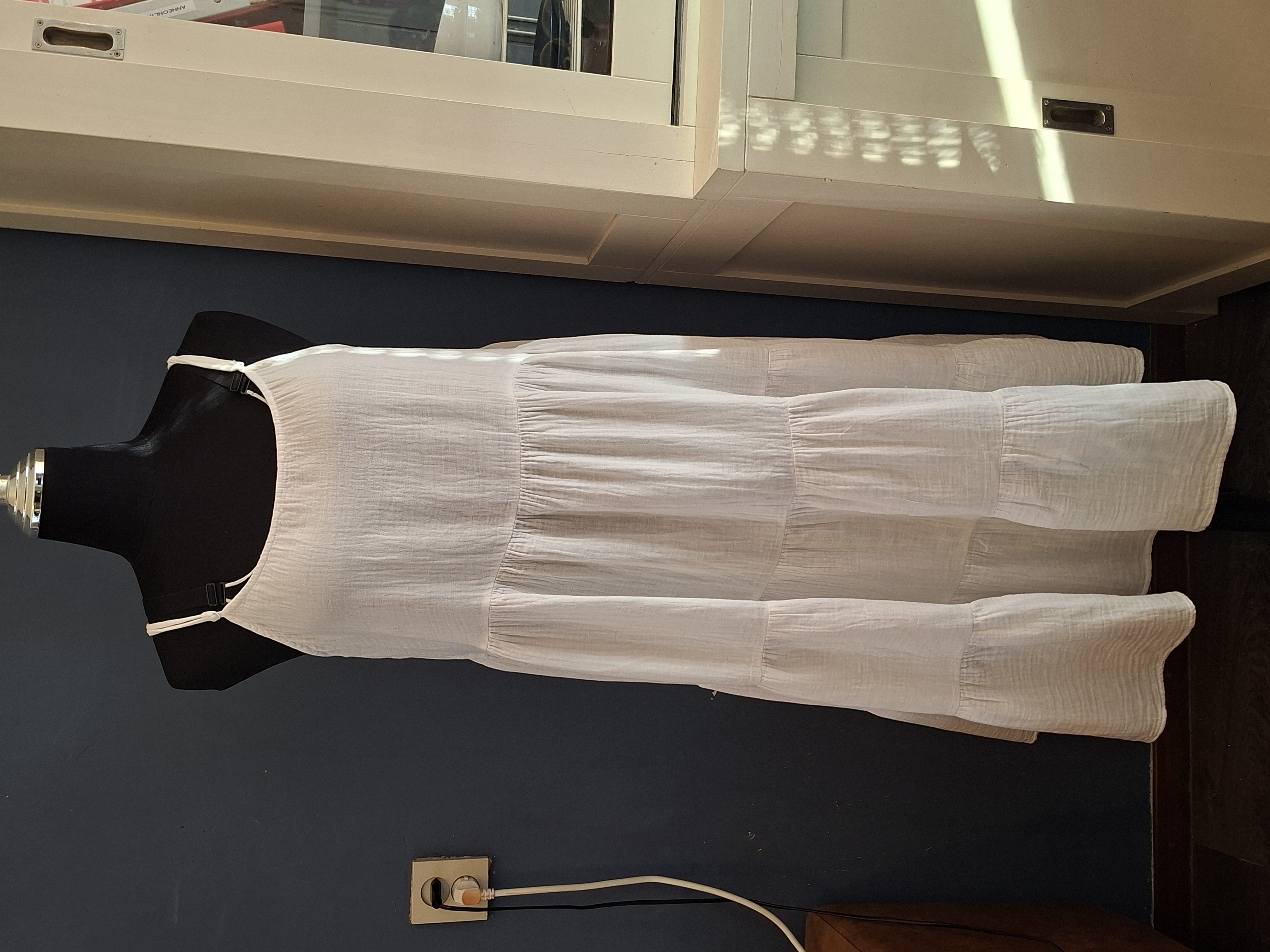 BoHo Witte Katoenen Maxi Jurk Bandjes Lagen Maat 44/46