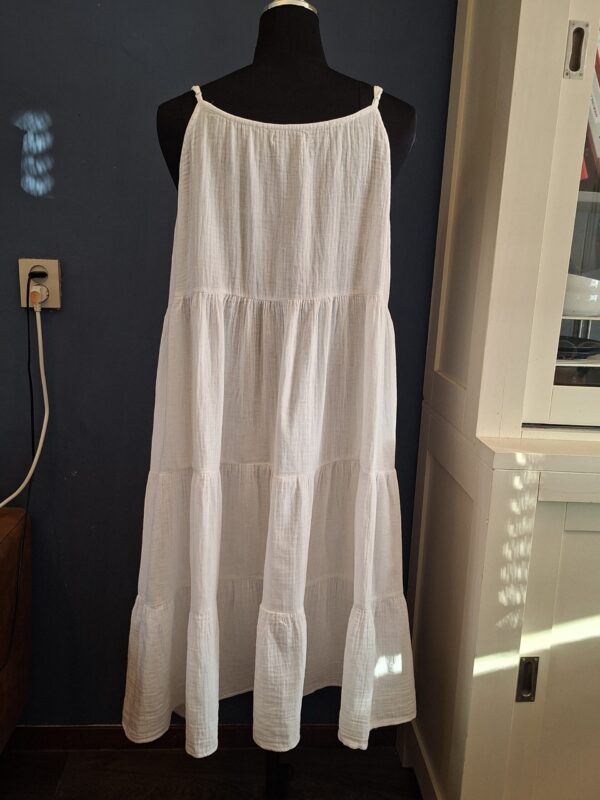 BoHo Witte Katoenen Maxi Jurk Bandjes Lagen Maat 44/46
