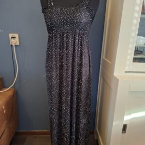 Maxi Jurk Zwart Witte Stippen Bandjes Smock Maat 38/40