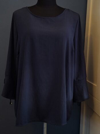 Blouse Donkerblauw Trompetmouwen Elegant Maat 52