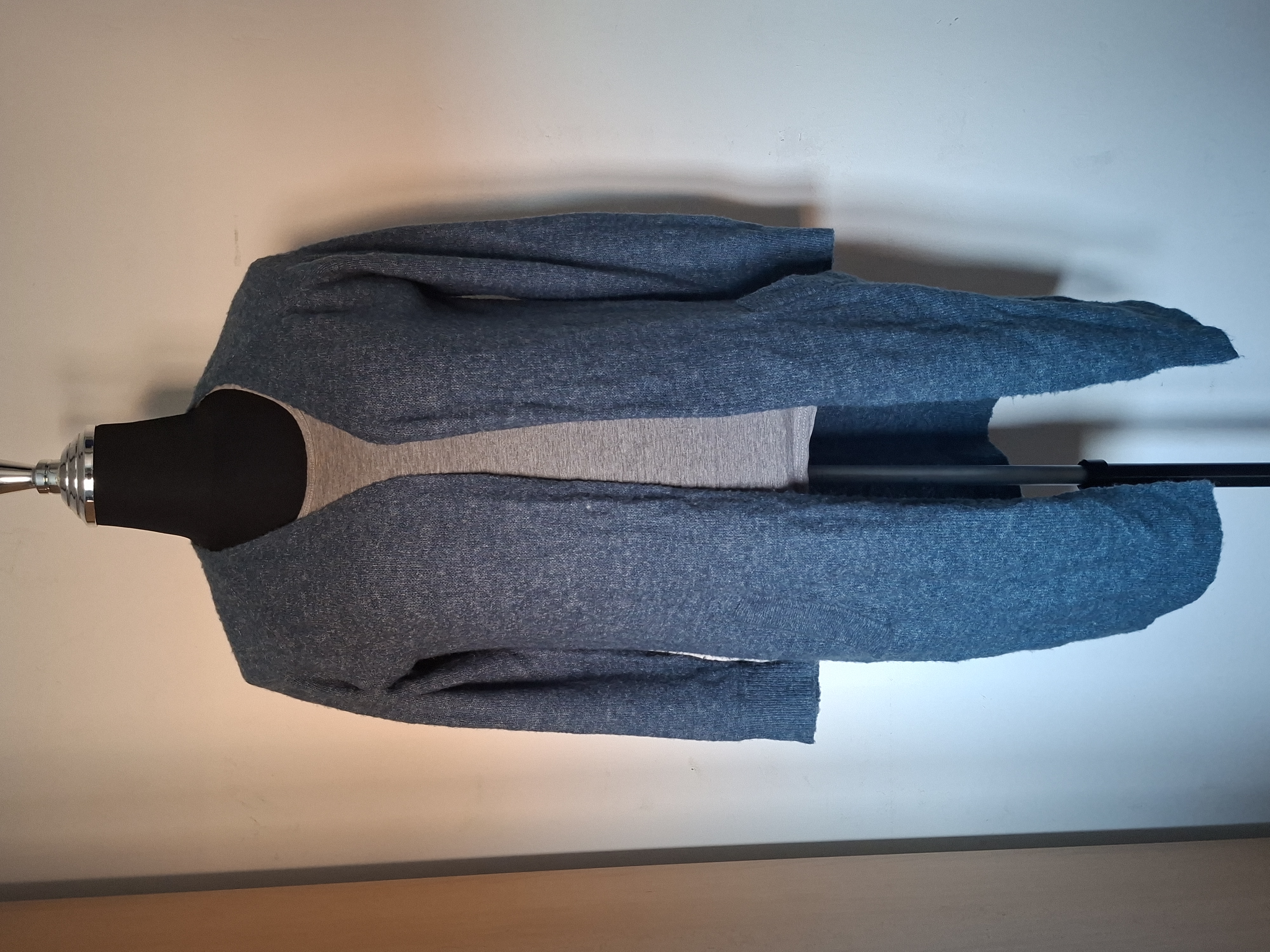 Blauw groen gebreid lang vest