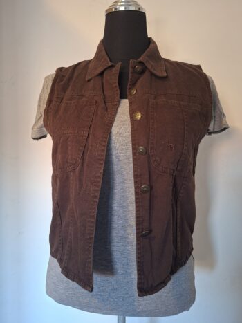 Camel donkerbruin mouwloos jasje met grote zakken - maat L (118.)