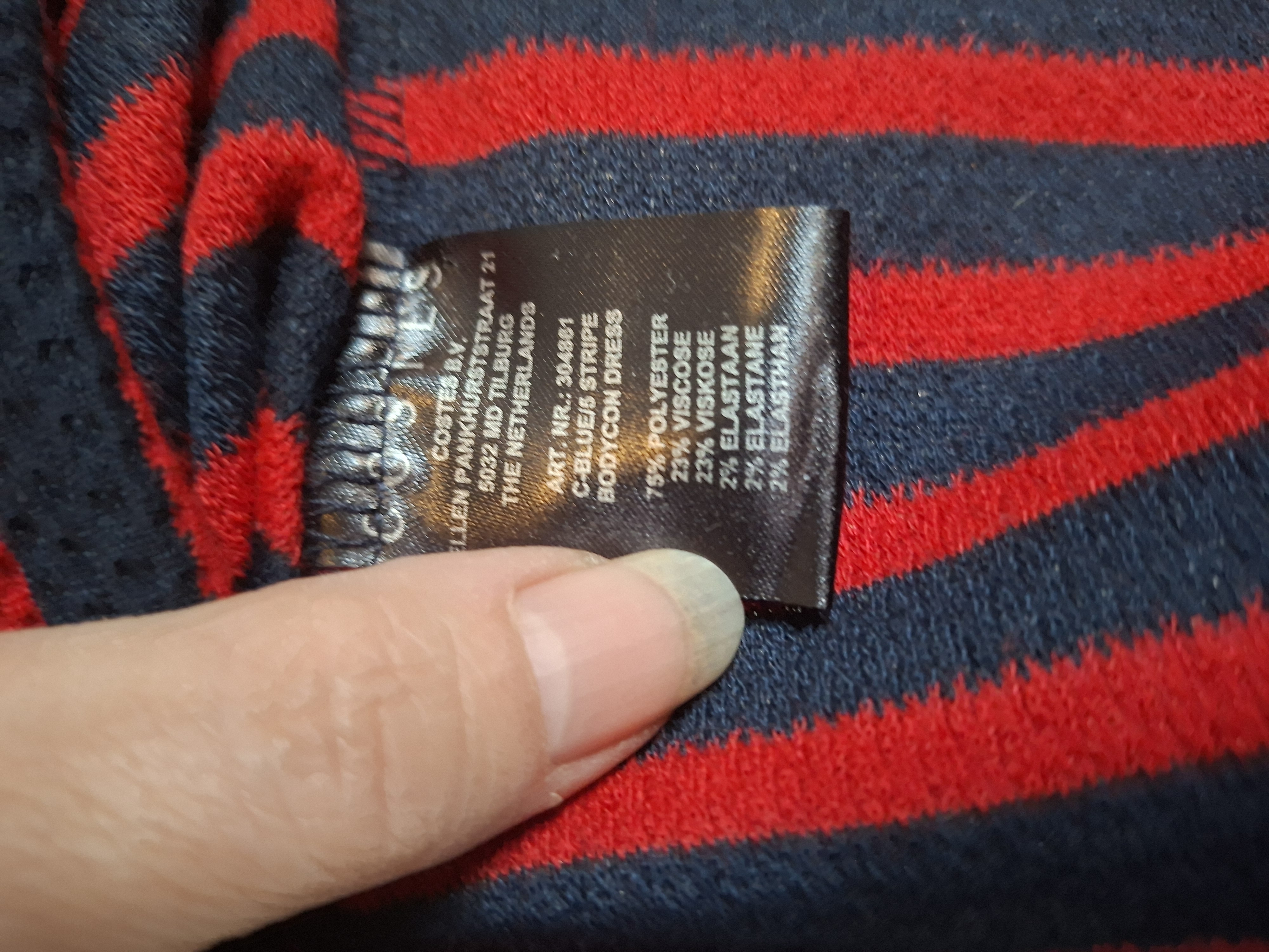 COSTES BLUE Gestreepte Jurk (Donkerblauw/Rood) - Maat M (41.)