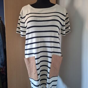 COS Gestreepte Jurk met Leren Zakken - Zwart/Wit (Maat S) (67.)