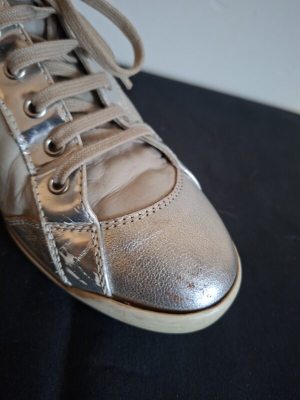 20260122_162410 AGL zilver/leverkleurige leren sneakers - maat 39 (24.)