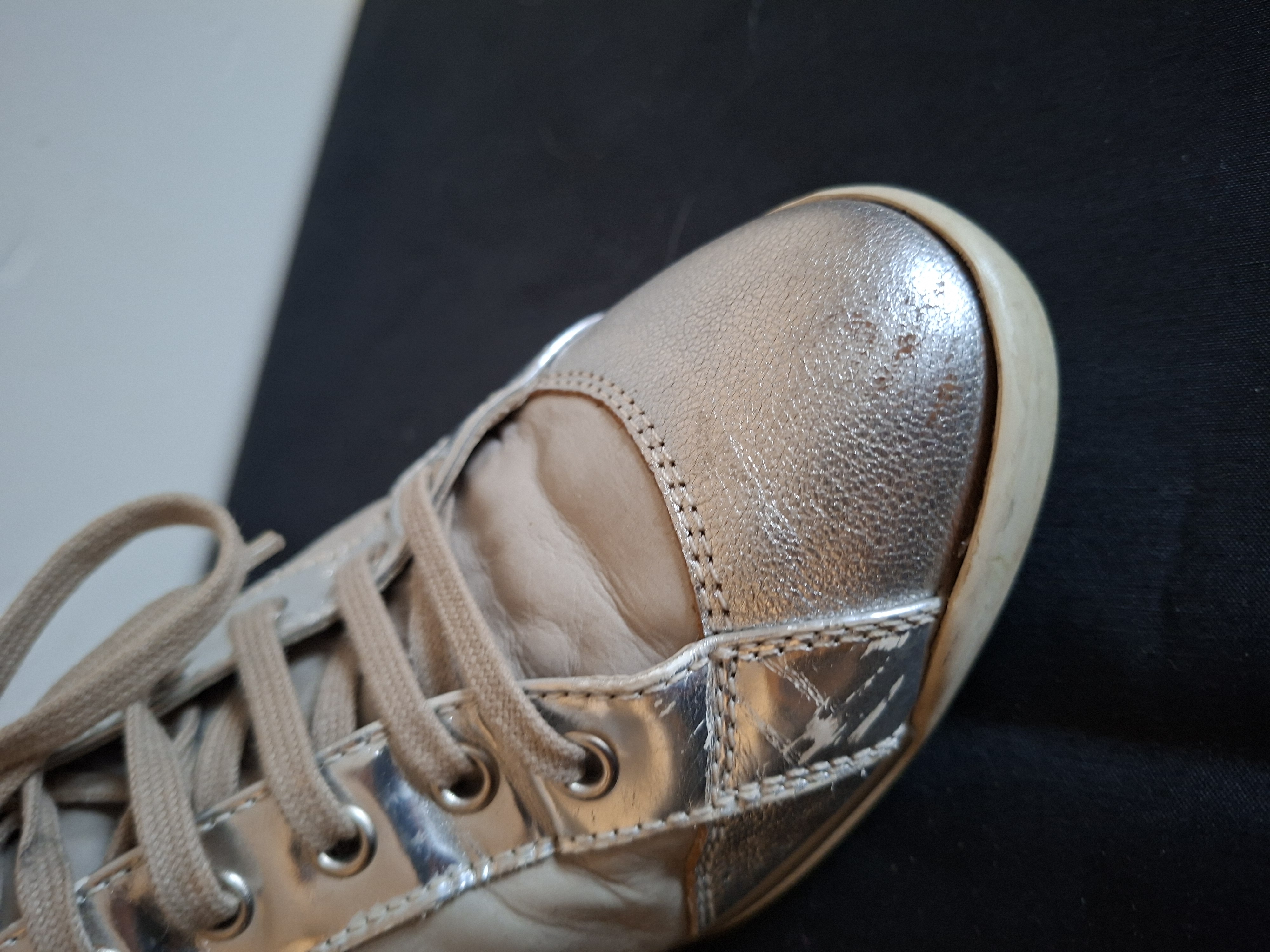 AGL zilver/leverkleurige leren sneakers - maat 39 (24.)