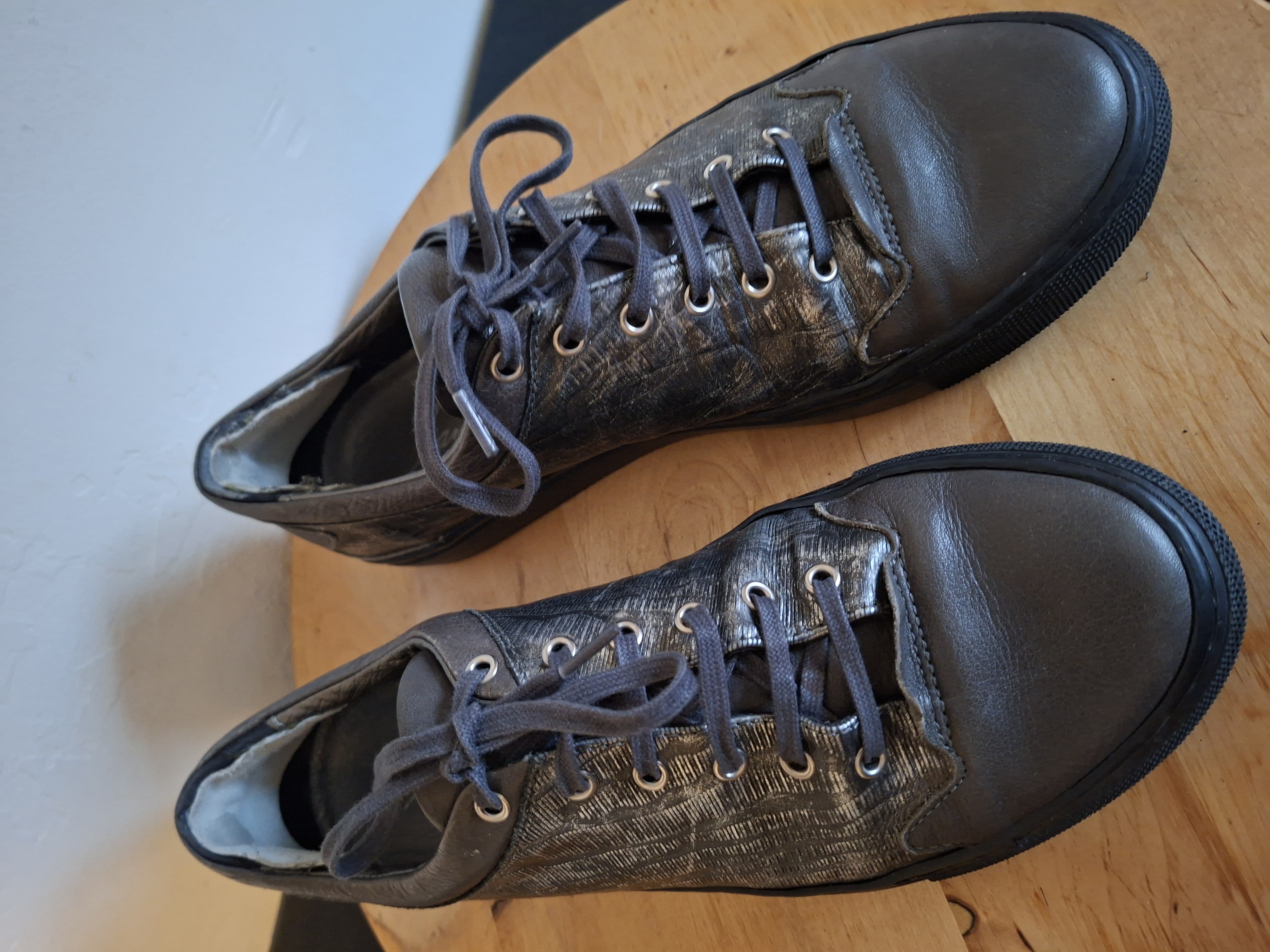 Jan Jansen zilver/donkergrijze leren sneakers - maat 38 (26.)