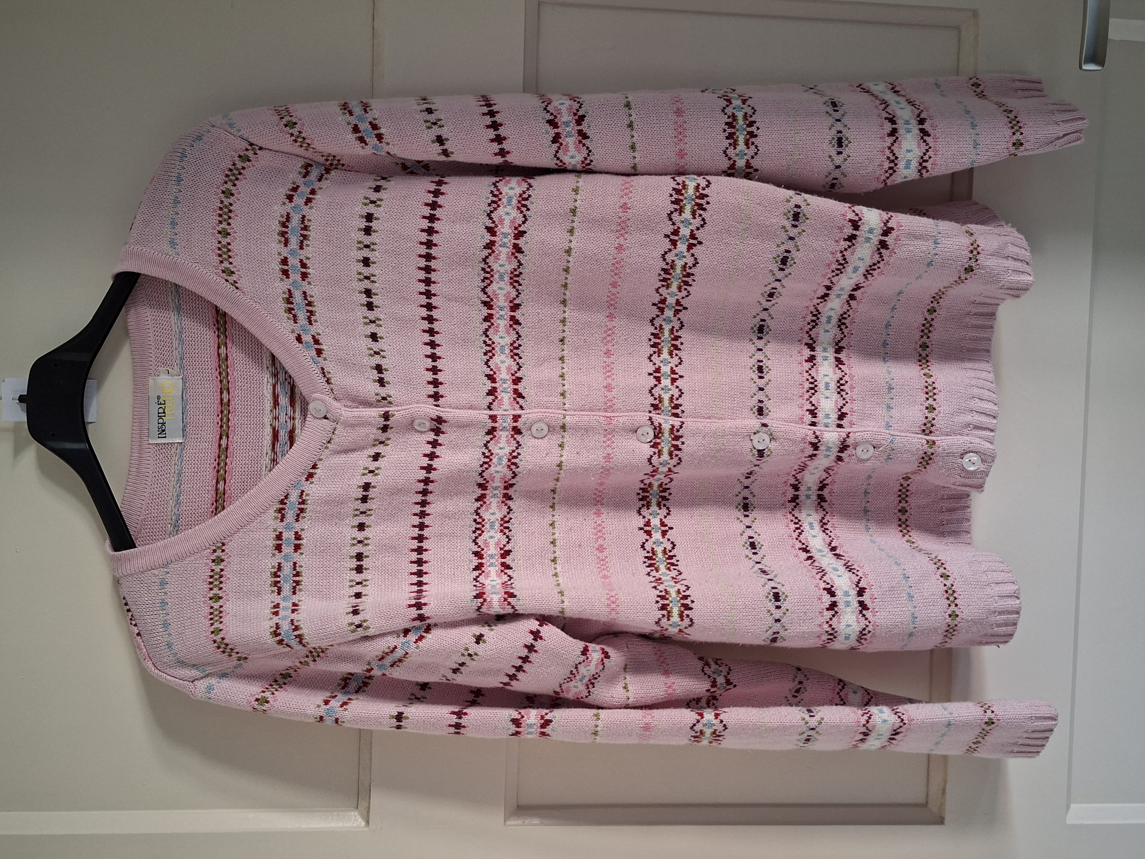 Inspireroze gestreept vest met V-hals - maat L (83.)