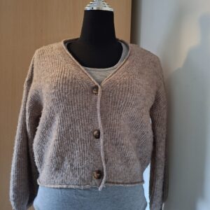 Vero Moda taupe gemeleerd vest met V-hals en houten knopen - maat S (142.)