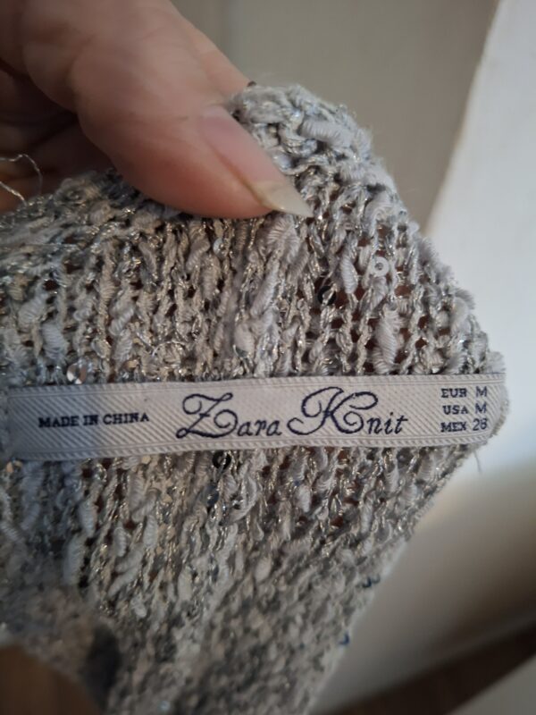 20260123_153120 Zara Knit grijs gemeleerd vest met glitter en wijde mouwen - maat M (87.)