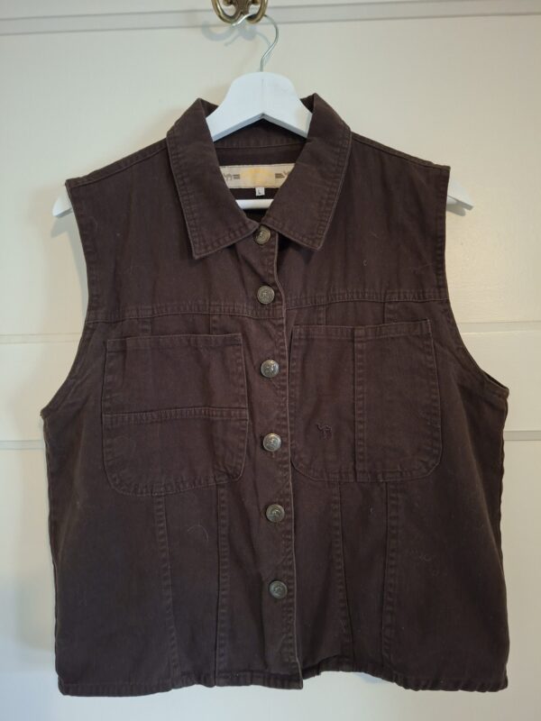 Camel donkerbruin mouwloos jasje met grote zakken - maat L (118.)