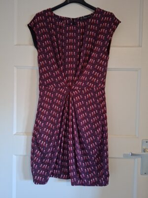 Zara jurk bordeaux met roze vogeltjes maat M (39.)