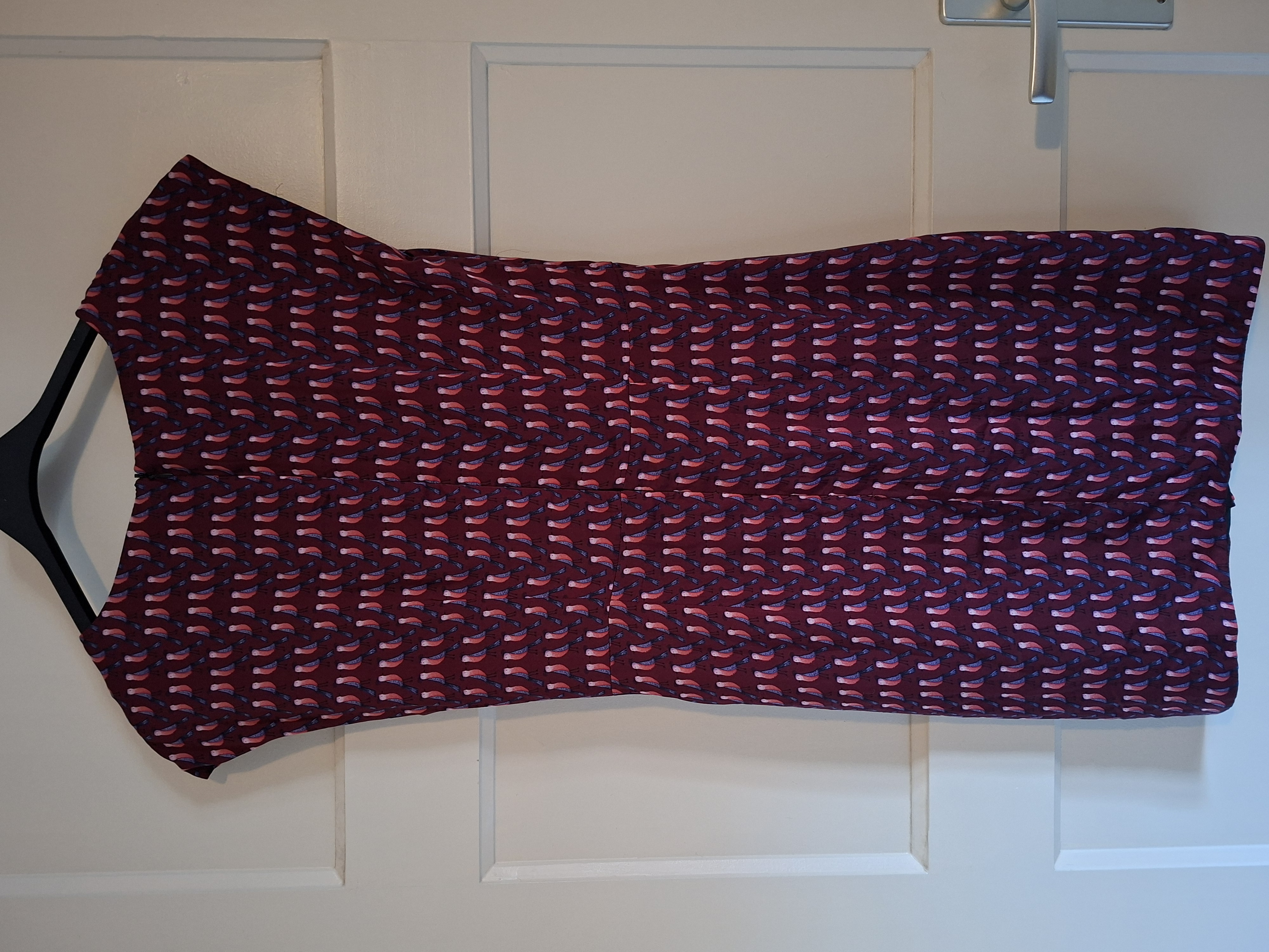 Zara jurk bordeaux met roze vogeltjes maat M (39.)