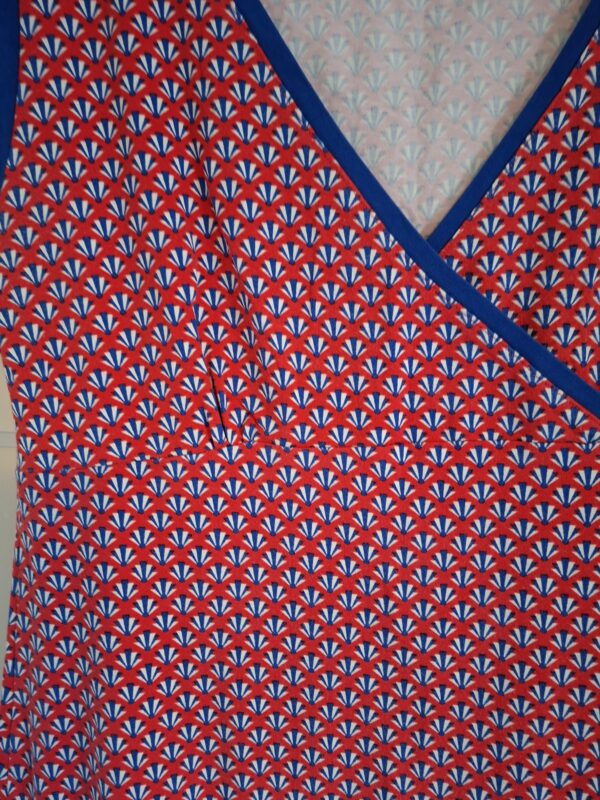 Froy & Dind retro jurk rood/blauwe print maat M (40.)