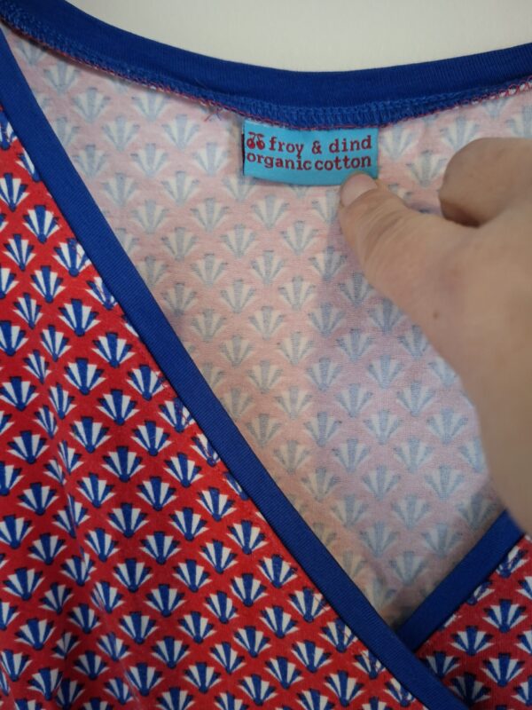 Froy & Dind retro jurk rood/blauwe print maat M (40.)