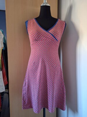 Froy & Dind retro jurk rood/blauwe print maat M (40.)